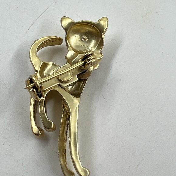 Siamese Cat Brooch Pin Gold Tone Moving Head Red Bow & Eyes Vintage 1950s MCM - Picture 4 of 5